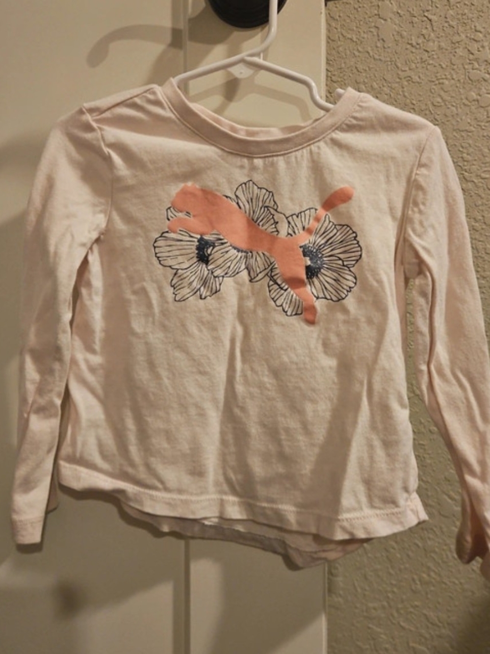 Puma Light Pink Long-Sleeve Tee with Coral Logo & Navy Floral